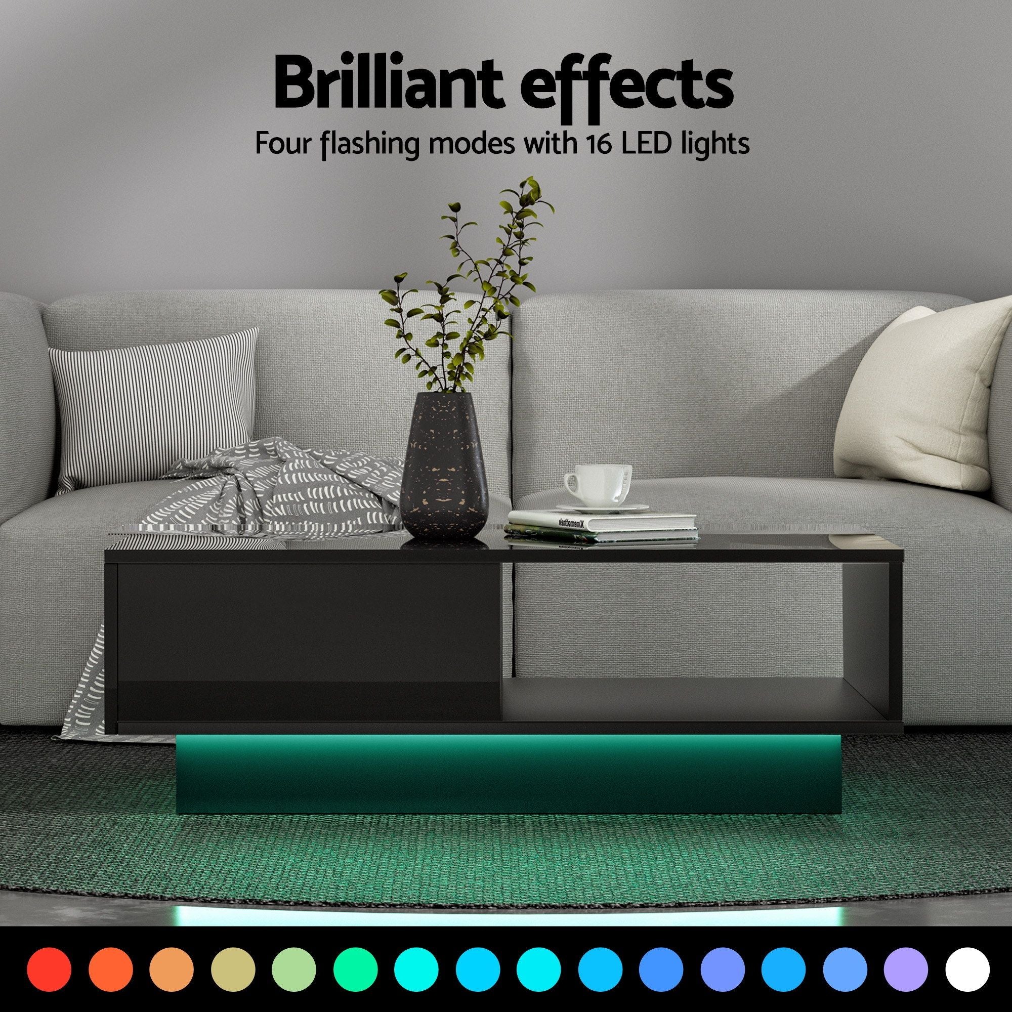 Artiss LED TV Unit &amp; Coffee Table Set Storage Cabinet Black