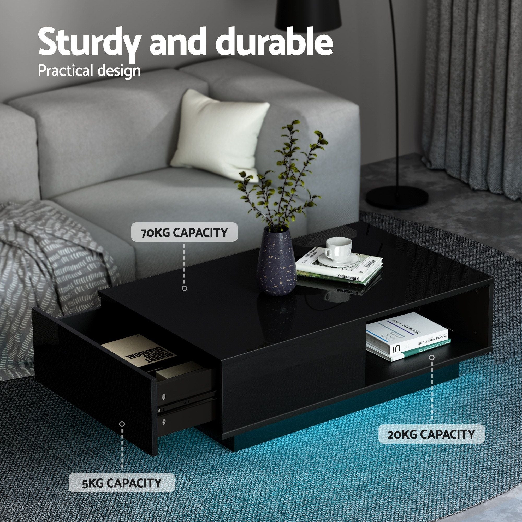 Artiss LED TV Unit &amp; Coffee Table Set Storage Cabinet Black