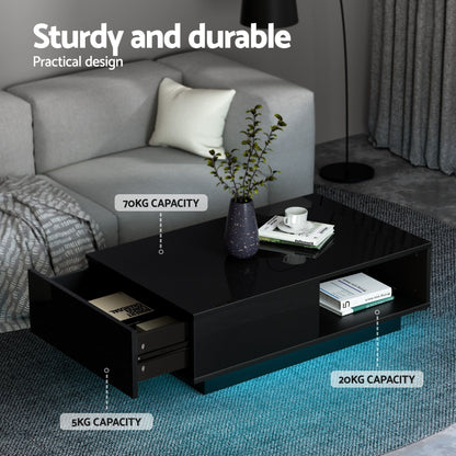 Artiss LED TV Unit &amp; Coffee Table Set Storage Cabinet Black