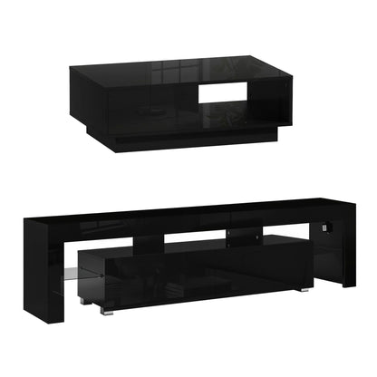 Artiss LED TV Unit &amp; Coffee Table Set Storage Cabinet Black