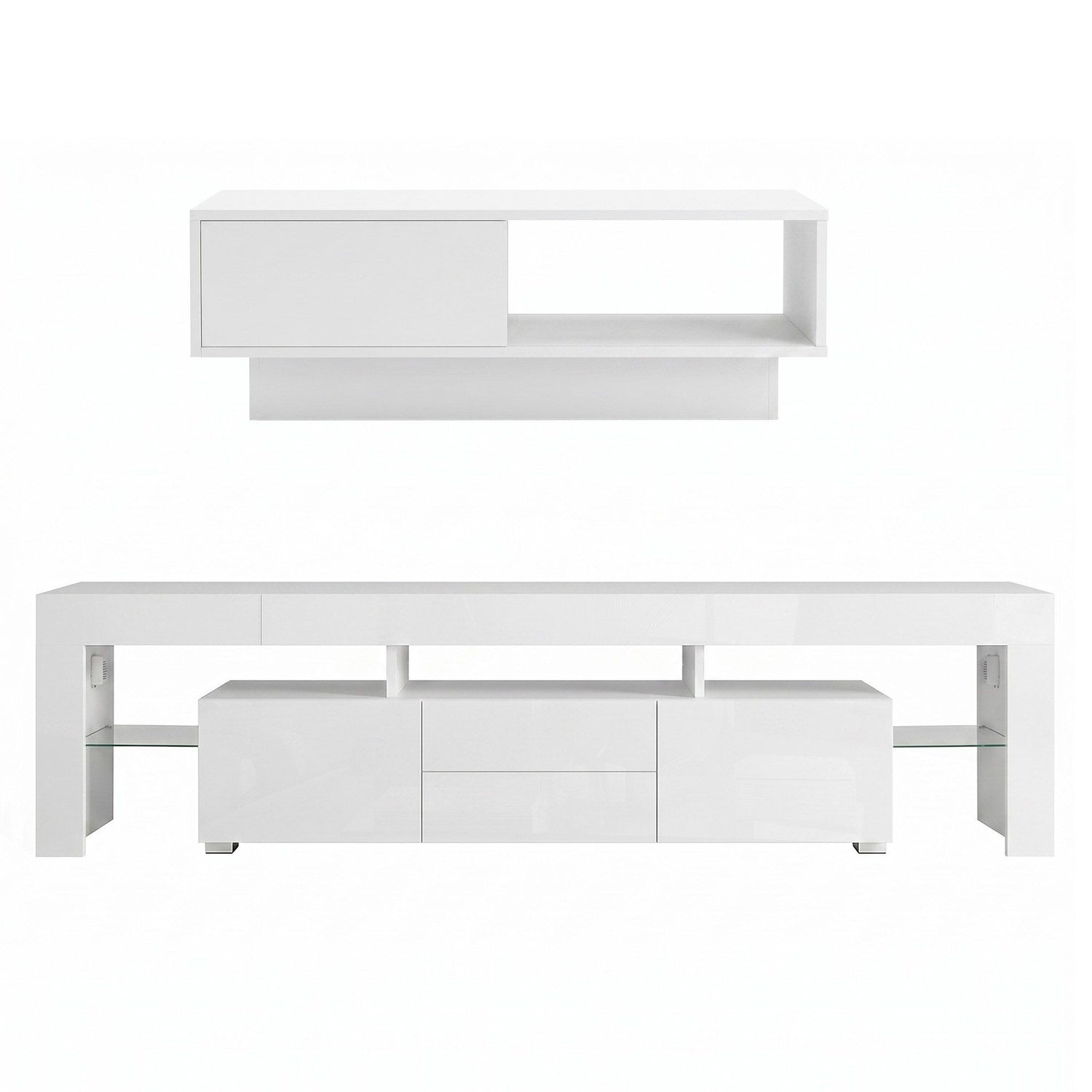Artiss LED TV Unit &amp; Coffee Table Set Storage Cabinet White