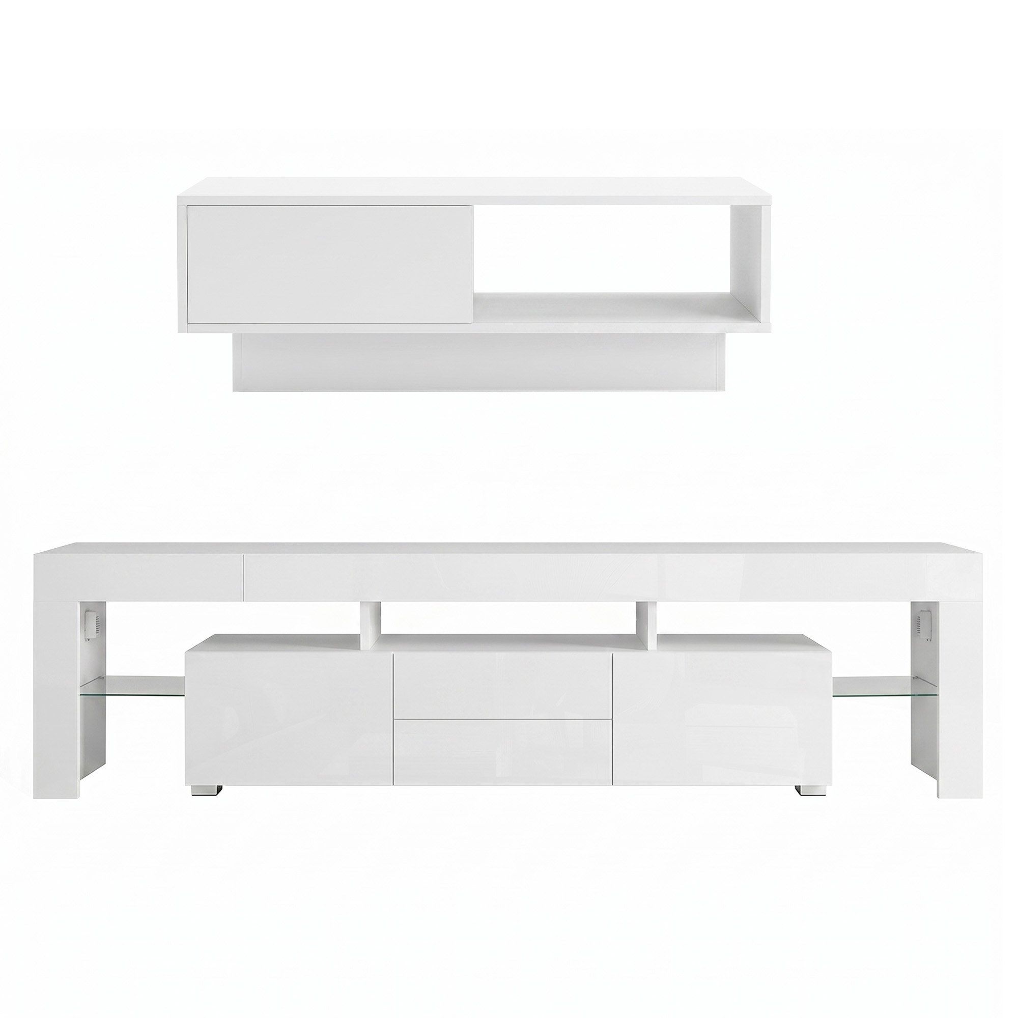 Artiss LED TV Unit &amp; Coffee Table Set Storage Cabinet White