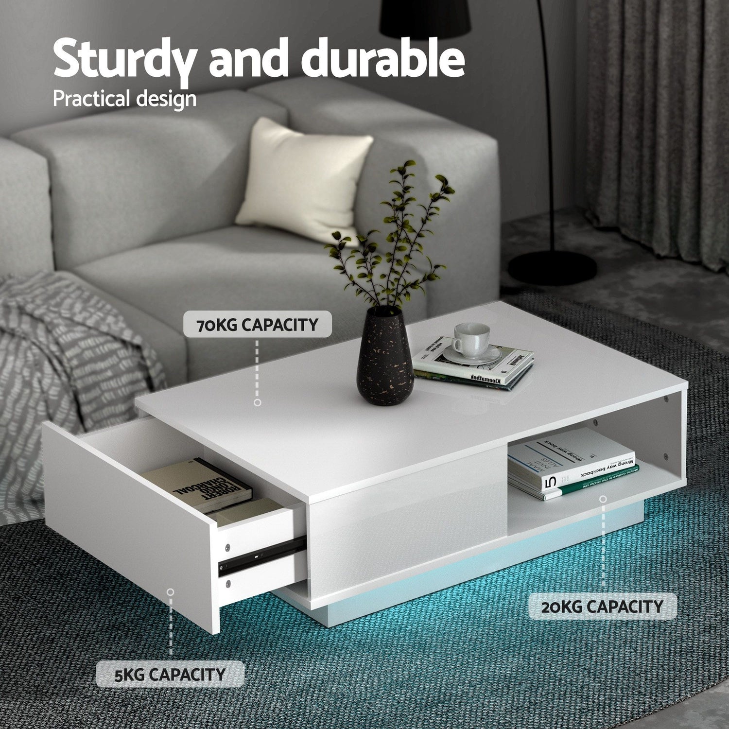 Artiss LED TV Unit &amp; Coffee Table Set Storage Cabinet White