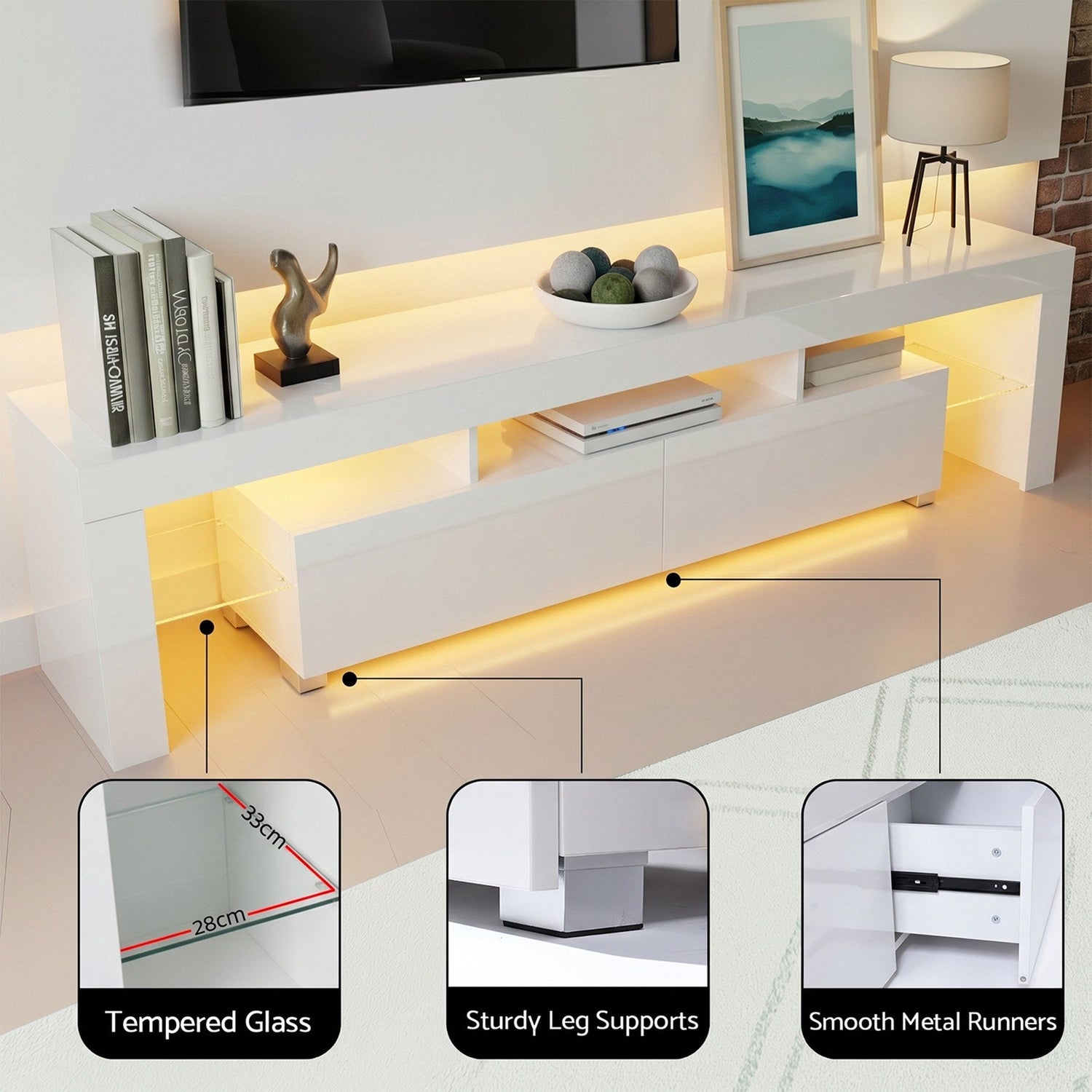 Artiss LED TV Unit &amp; Coffee Table Set Storage Cabinet White