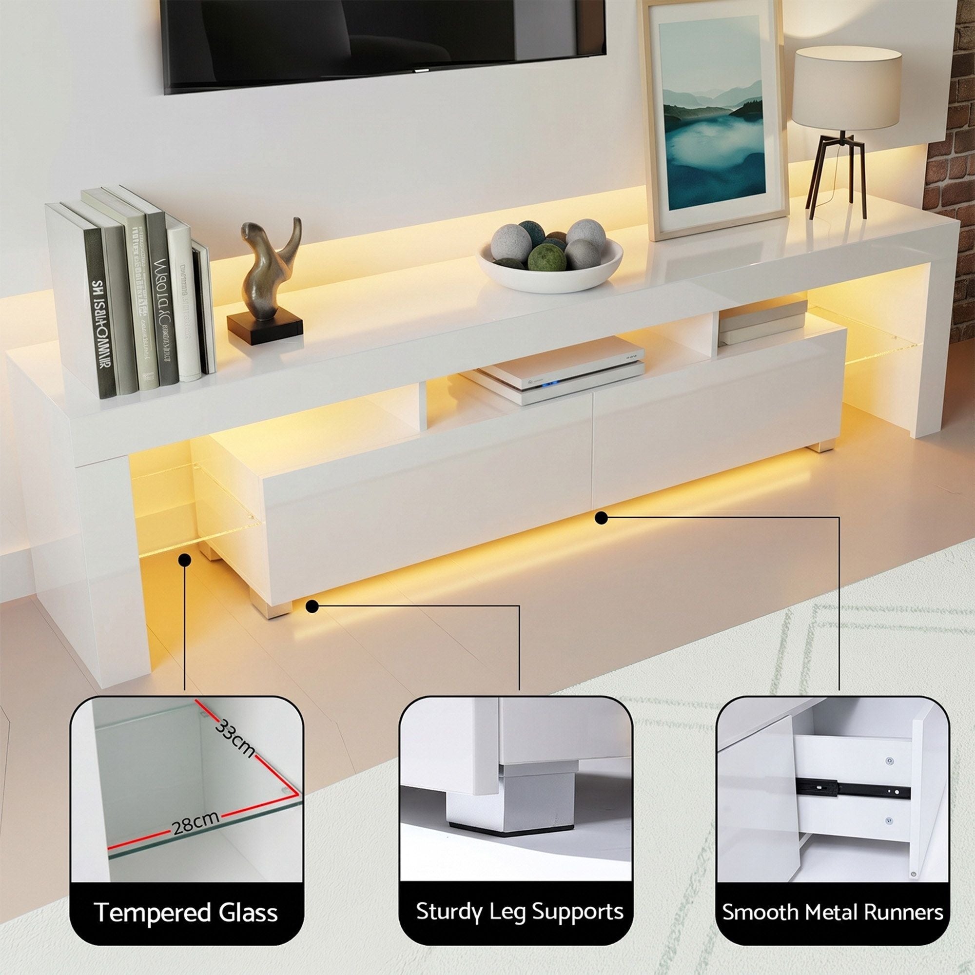 Artiss LED TV Unit &amp; Coffee Table Set Storage Cabinet White