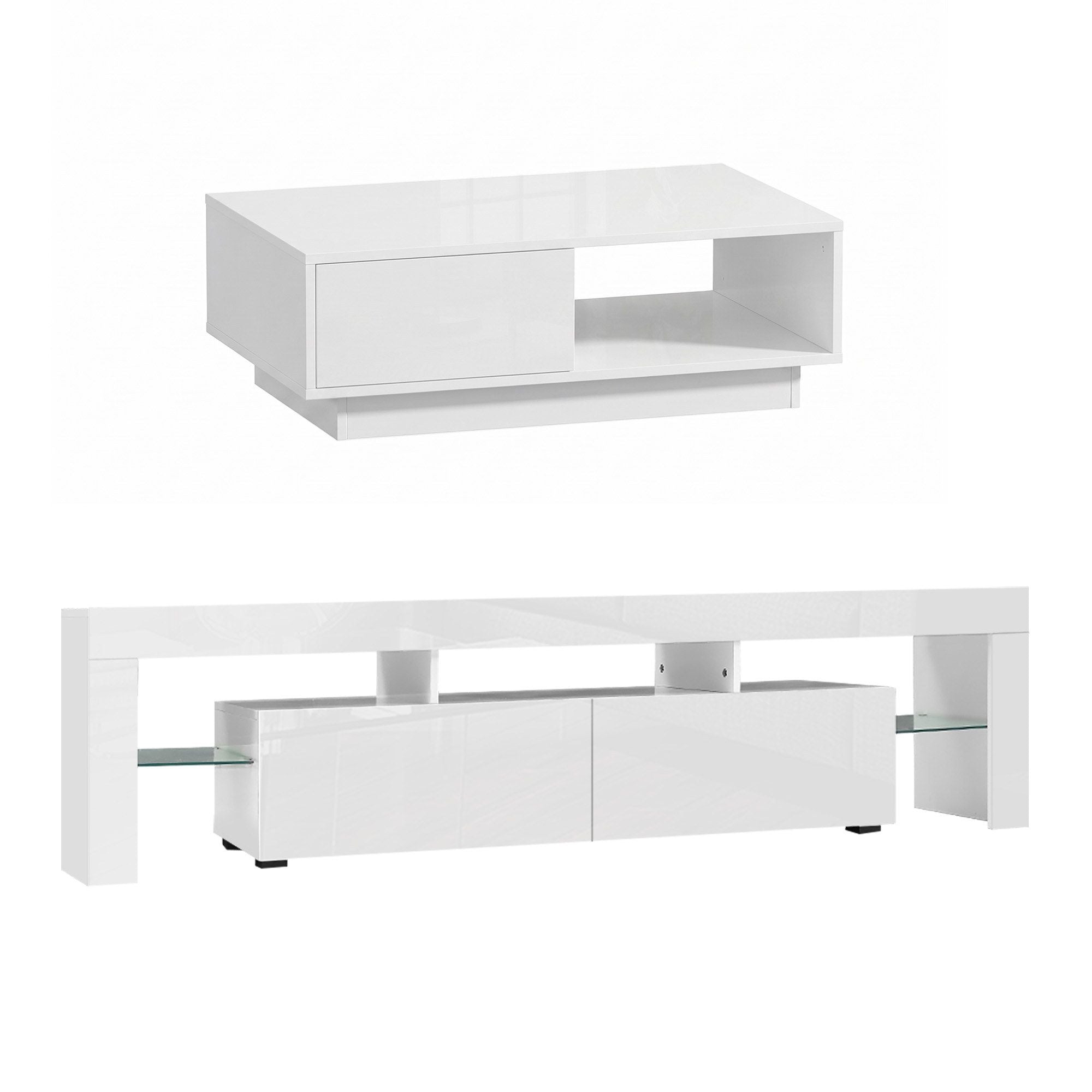 Artiss LED TV Unit &amp; Coffee Table Set Storage Cabinet White