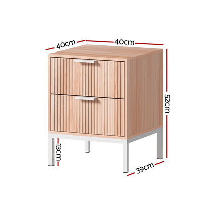 Artiss 2X Bedside Table 2 Drawers Storage Nightstand Cabinet Metal Legs Pine