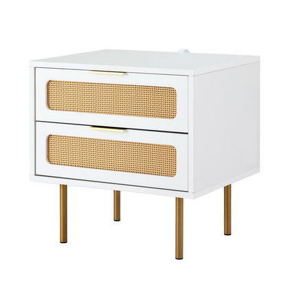 Artiss Rattan Bedside Table 2 Drawers Pine-Furniture &gt; Bedroom &gt; Bedside Tables-PEROZ Accessories