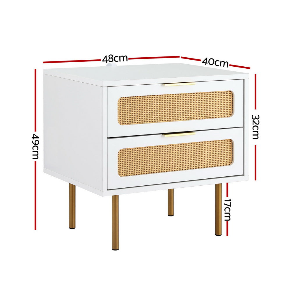 Artiss Rattan Bedside Table 2 Drawers Pine-Furniture &gt; Bedroom &gt; Bedside Tables-PEROZ Accessories