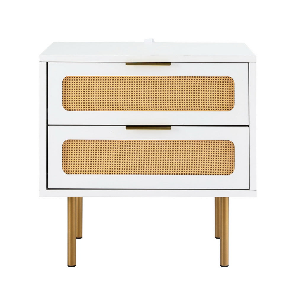 Artiss Rattan Bedside Table 2 Drawers Pine-Furniture &gt; Bedroom &gt; Bedside Tables-PEROZ Accessories
