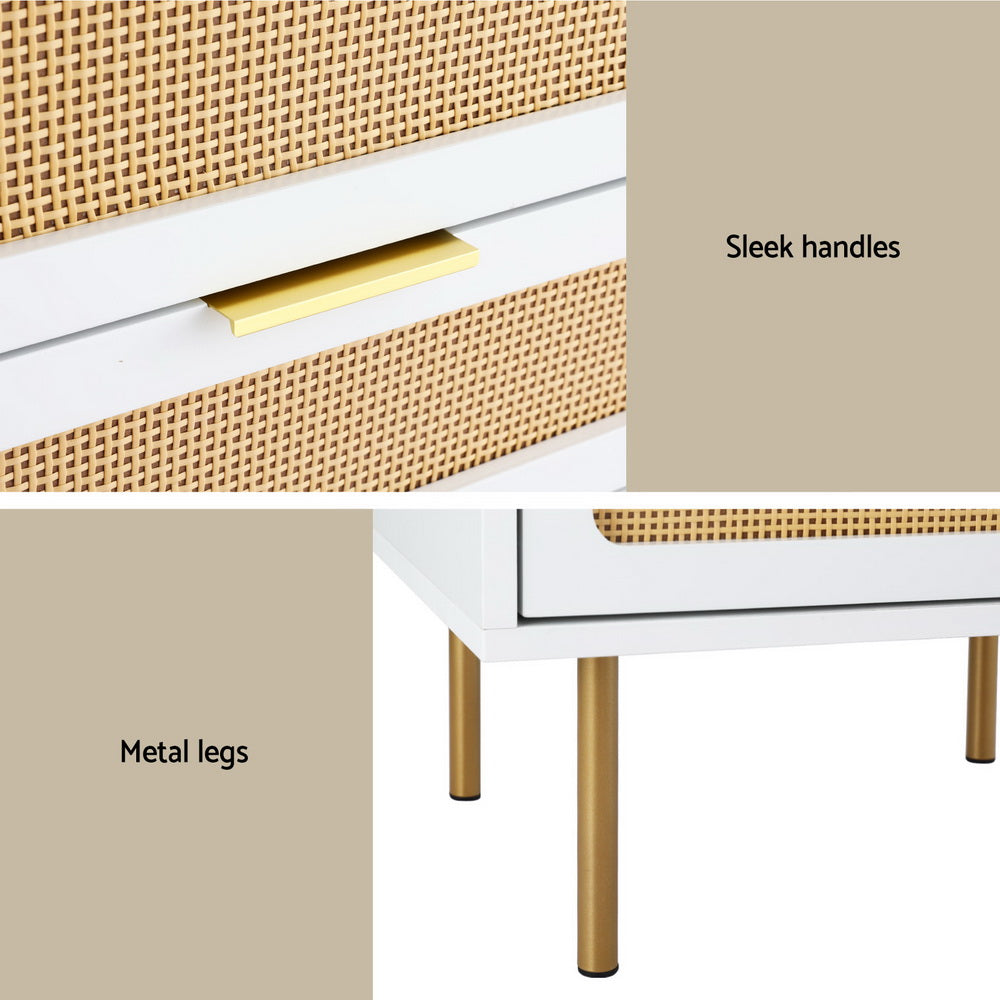 Artiss Rattan Bedside Table 2 Drawers Pine-Furniture &gt; Bedroom &gt; Bedside Tables-PEROZ Accessories