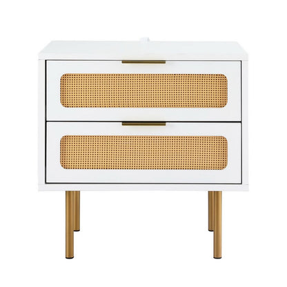 Artiss 2x Rattan Bedside Table 2 Drawers White