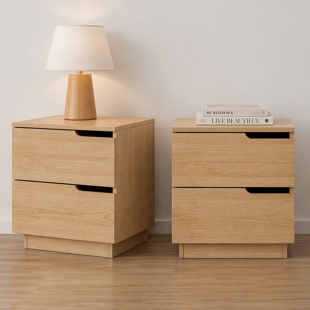 Artiss 2X Bedside Table 2 Drawers Nightstand Pine-Furniture > Bedroom > Bedside Tables-PEROZ Accessories