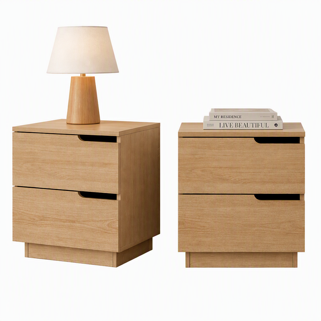 Artiss 2X Bedside Table 2 Drawers Nightstand Pine-Furniture > Bedroom > Bedside Tables-PEROZ Accessories