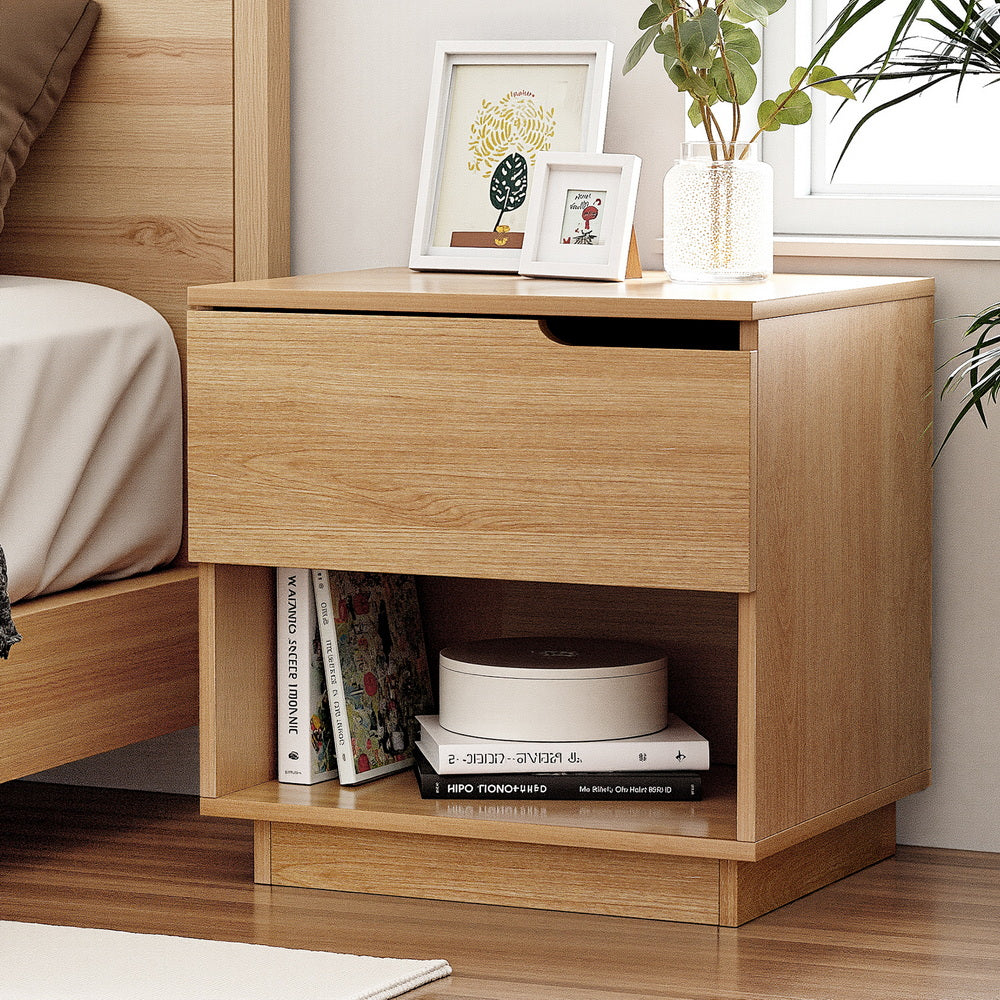 Artiss Bedside Table 1 Drawer 1 Shelf Nightstand Pine-Furniture &gt; Bedroom &gt; Bedside Tables-PEROZ Accessories