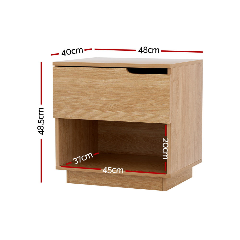 Artiss Bedside Table 1 Drawer 1 Shelf Nightstand Pine-Furniture &gt; Bedroom &gt; Bedside Tables-PEROZ Accessories