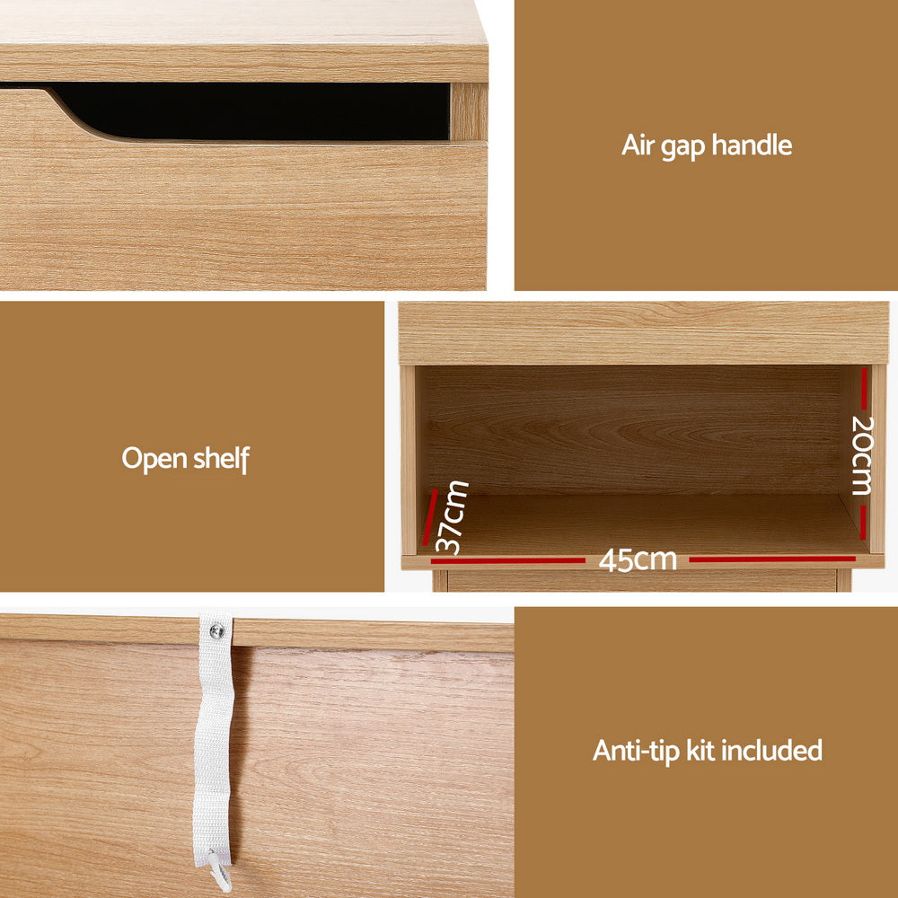 Artiss Bedside Table 1 Drawer 1 Shelf Nightstand Pine-Furniture &gt; Bedroom &gt; Bedside Tables-PEROZ Accessories