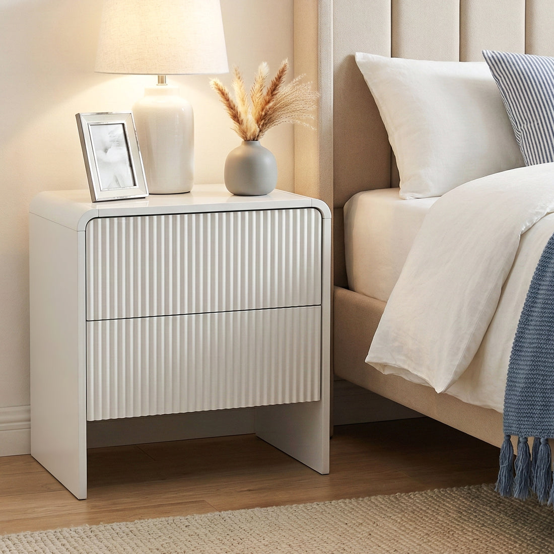 Artiss Bedside Table 2 Drawers - Beige-Furniture > Bedroom > Bedside Tables-PEROZ Accessories