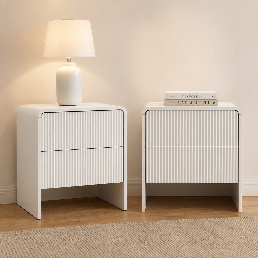 Artiss 2x Bedside Table 2 Drawers - Beige-Furniture > Bedroom > Bedside Tables-PEROZ Accessories