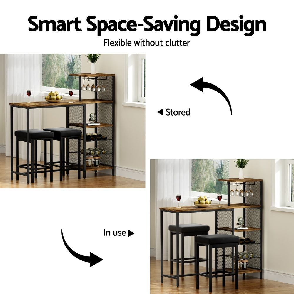 Artiss Industrial Bar Table with Wine Rack Cup Holder Multi-Level Storage 122cm Walnut-Furniture &gt; Dining &gt; Dining Tables-PEROZ Accessories