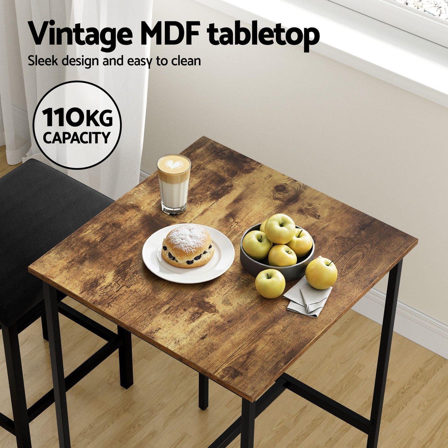 Artiss Bar Table Counter Kitchen Dining Desk Pub 60x92cm Vintage Metal Walnut-Furniture > Living Room > Coffee Tables-PEROZ Accessories