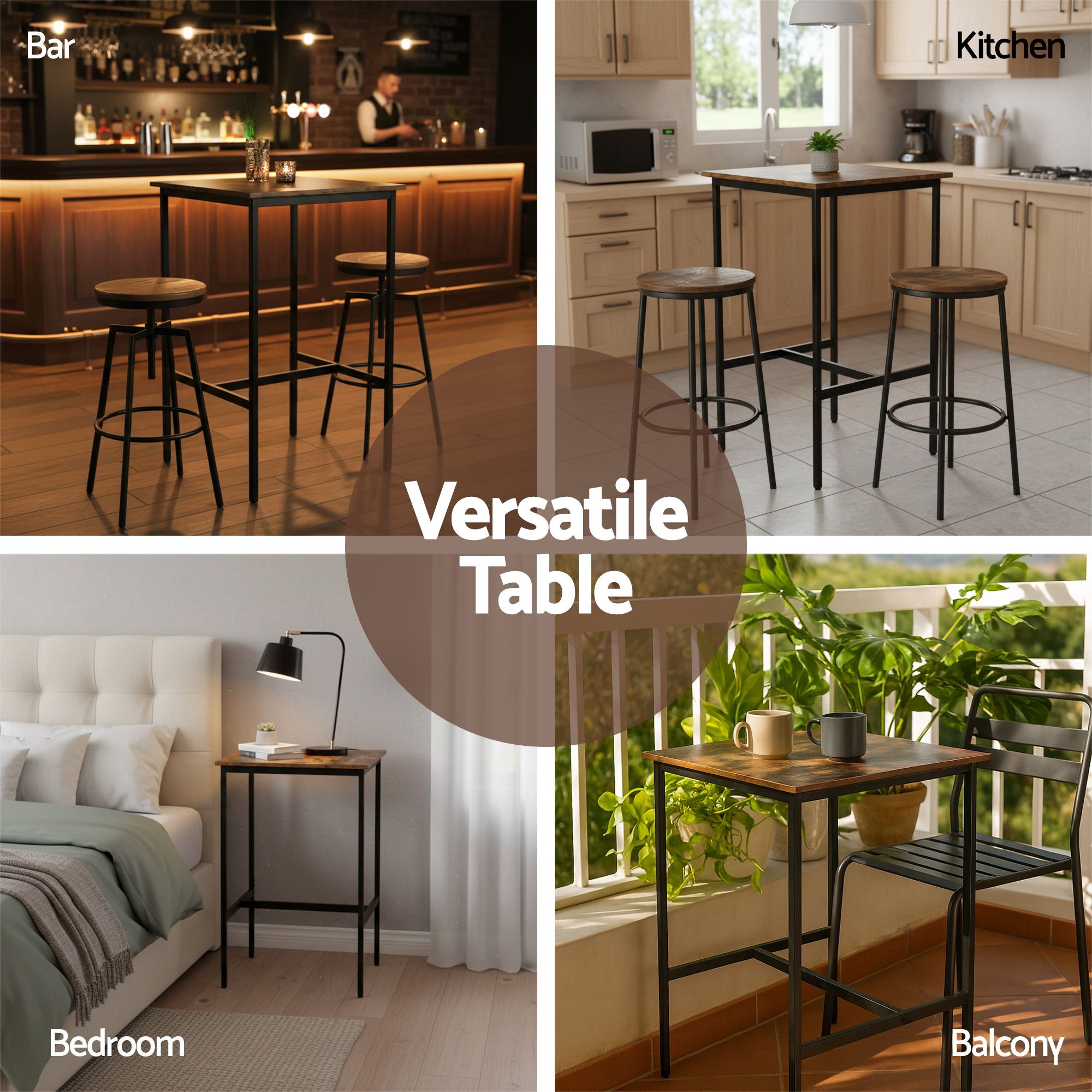 Artiss Bar Table Counter Kitchen Dining Desk Pub 60x92cm Vintage Metal Walnut-Furniture > Living Room > Coffee Tables-PEROZ Accessories