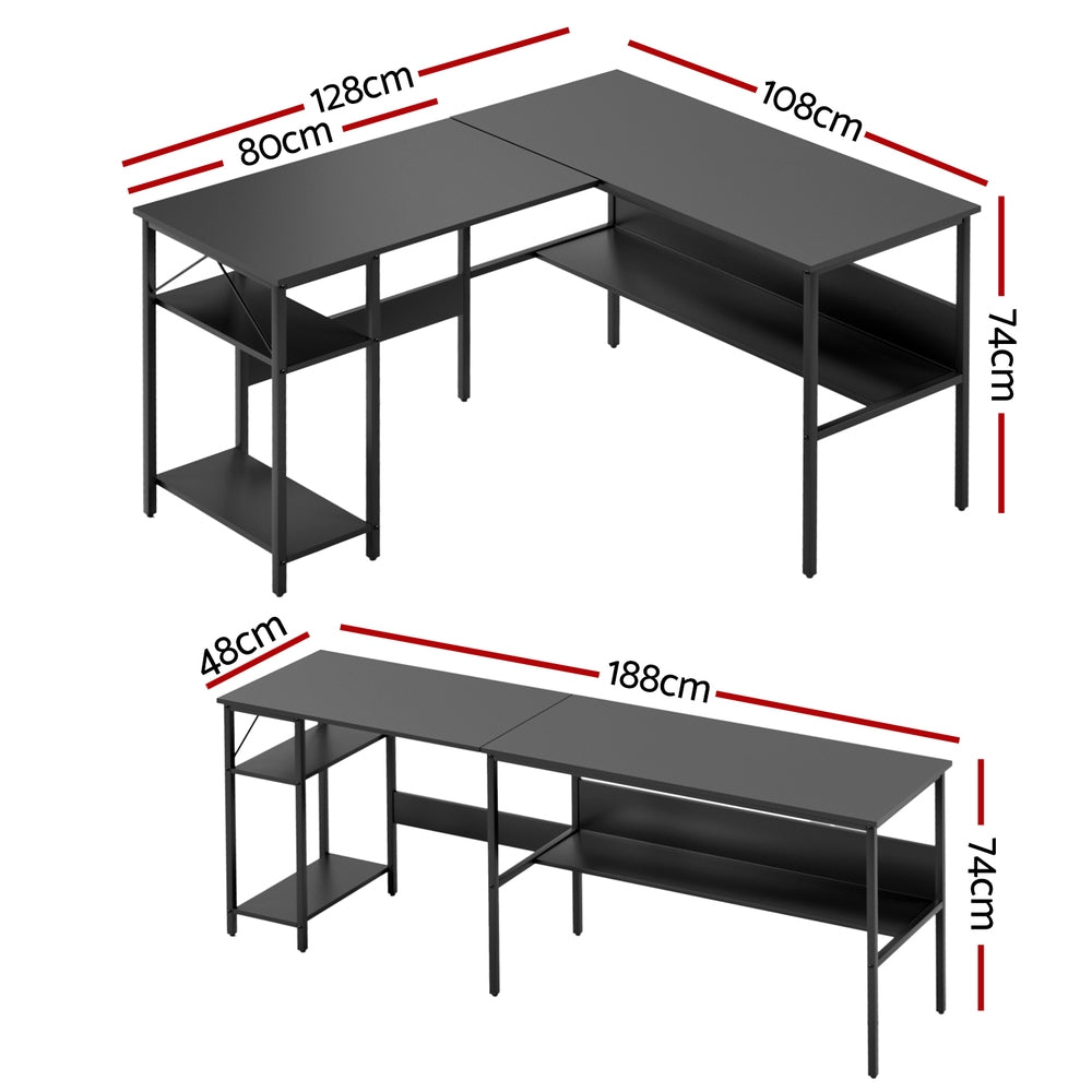 Artiss Computer Desk L shape Home Office Study Table Desks Open Shelf Black-Furniture &gt; Office &gt; Desks-PEROZ Accessories