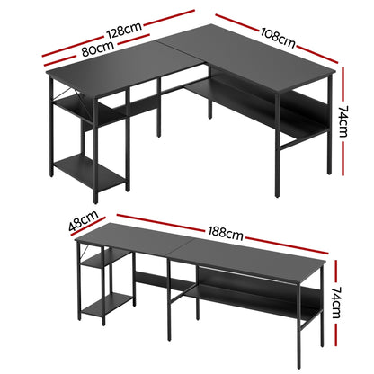 Artiss Computer Desk L shape Home Office Study Table Desks Open Shelf Black-Furniture &gt; Office &gt; Desks-PEROZ Accessories