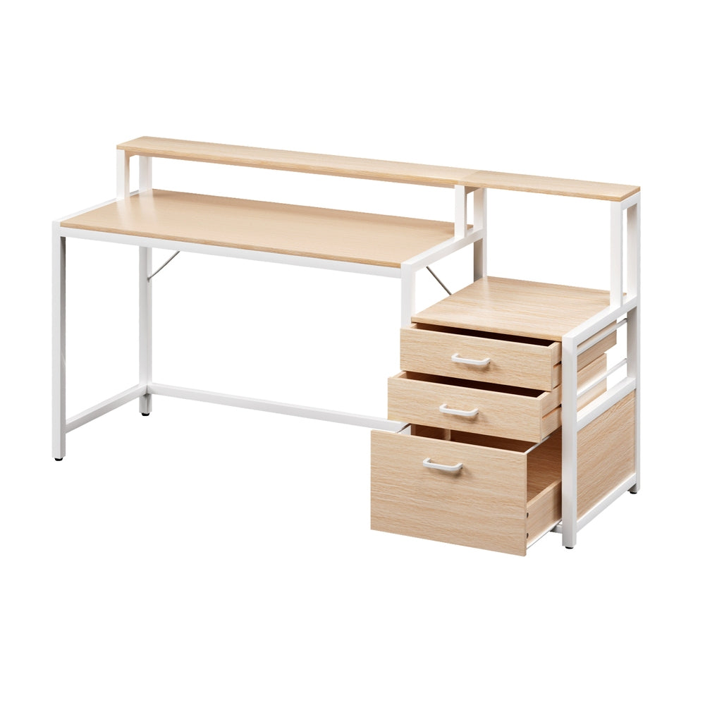 Artiss Computer Desk Home Office Study Table Desks w/Drawers Open Shelf Oak 160CM-Furniture &gt; Office &gt; Desks-PEROZ Accessories