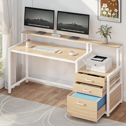 Artiss Computer Desk Home Office Study Table Desks w/Drawers Open Shelf Oak 160CM-Furniture &gt; Office &gt; Desks-PEROZ Accessories
