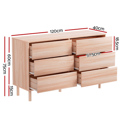 Artiss 6 Chest of Drawers Cabinet Dresser Table Tallboy Storage Bedroom Pine-Furniture &gt; Bedroom-PEROZ Accessories