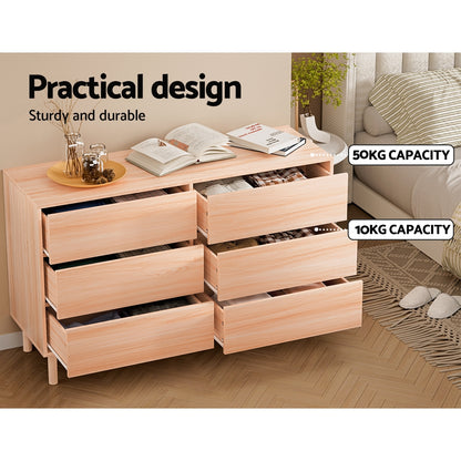 Artiss 6 Chest of Drawers Cabinet Dresser Table Tallboy Storage Bedroom Pine-Furniture &gt; Bedroom-PEROZ Accessories