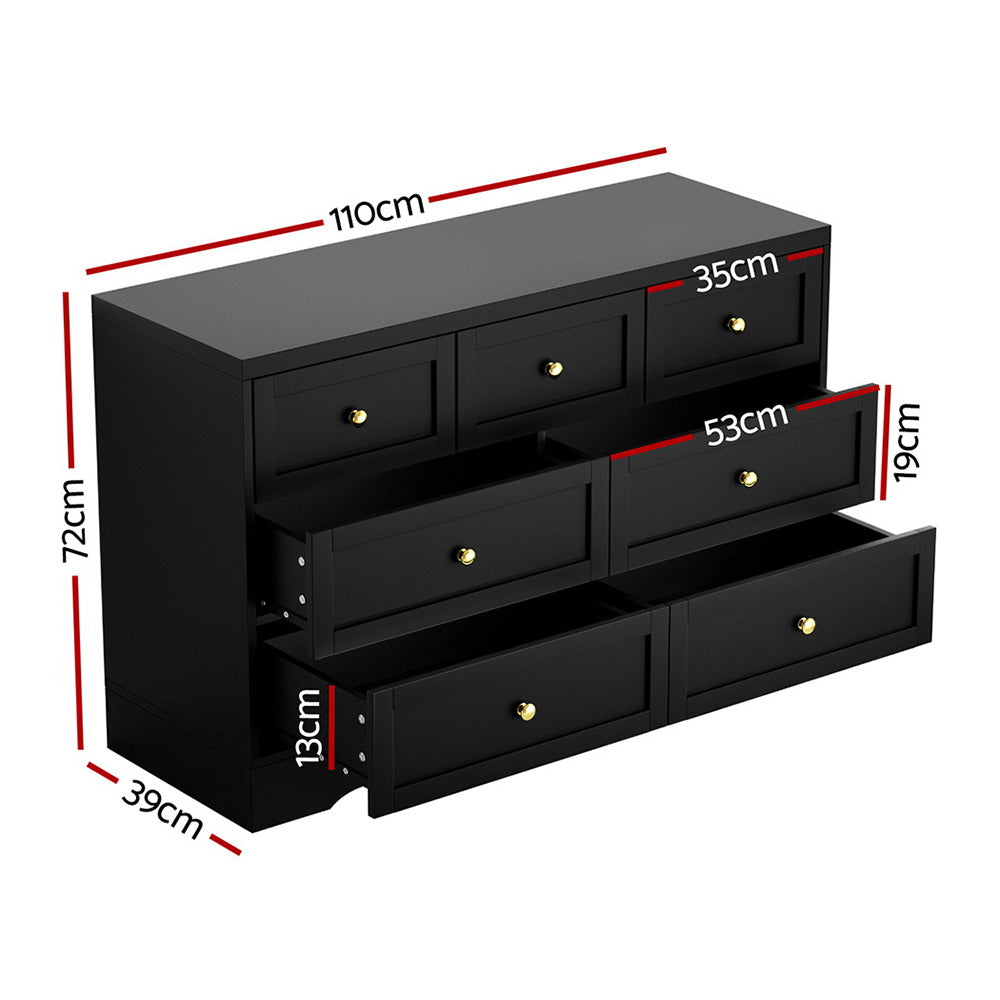 Artiss 7 Chest of Drawers Dresser Table Black-Furniture &gt; Bedroom &gt; Dressers-PEROZ Accessories