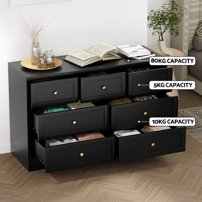Artiss 7 Chest of Drawers Dresser Table Black-Furniture &gt; Bedroom &gt; Dressers-PEROZ Accessories