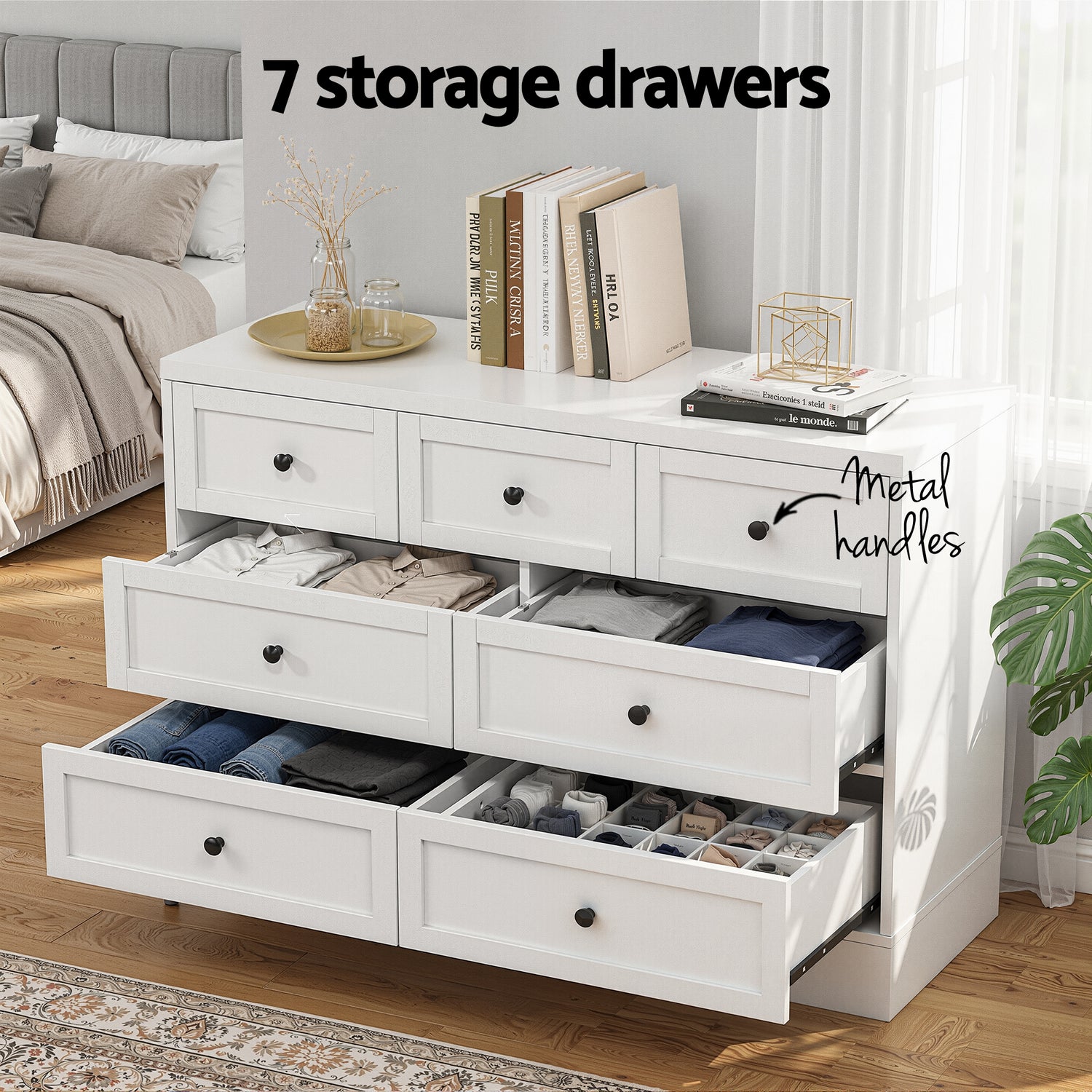 Artiss 7 Chest of Drawers Dresser Table White-Furniture > Bedroom > Dressers-PEROZ Accessories