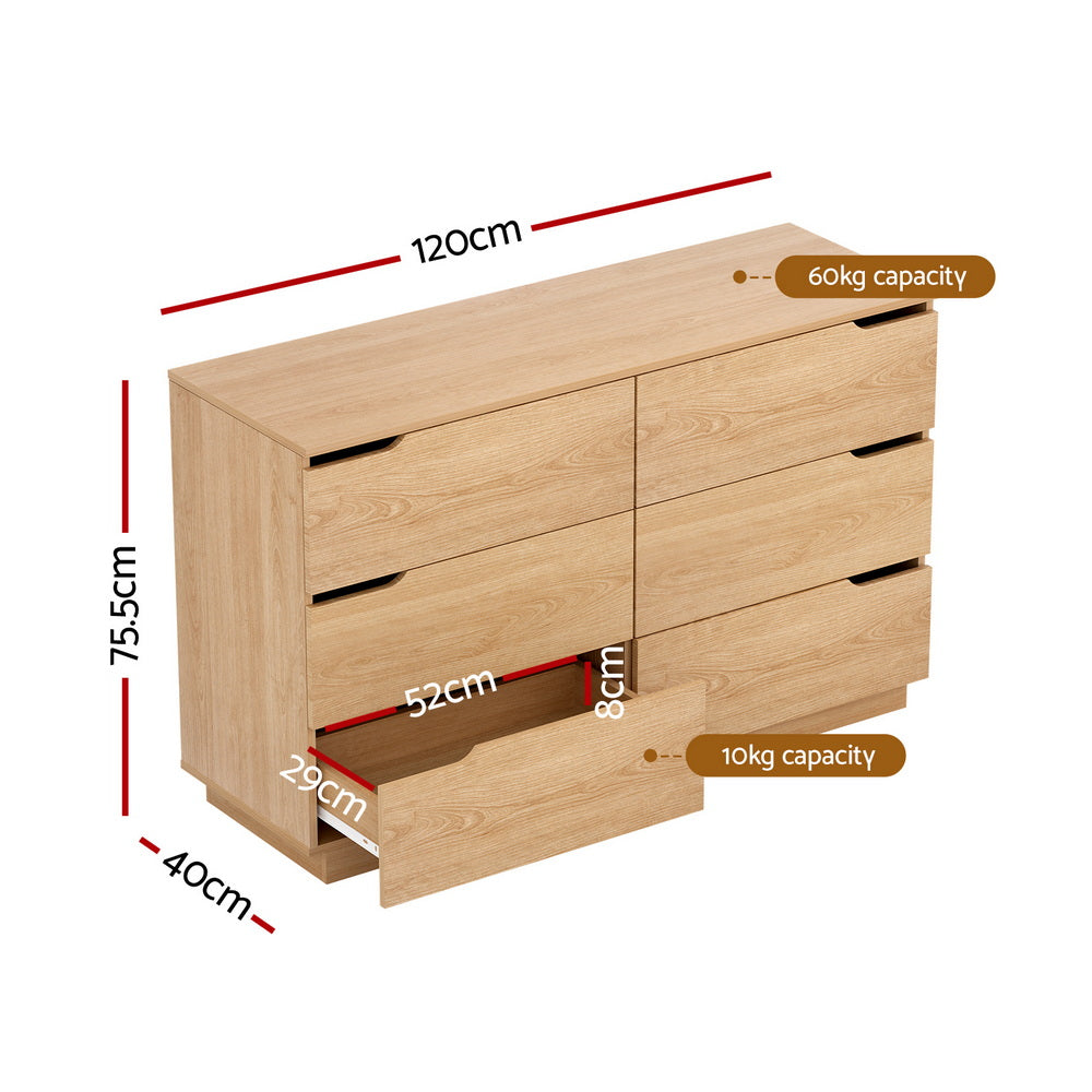 Artiss 6 Chest of Drawers Dresser Table Pine-Furniture &gt; Bedroom &gt; Dressers-PEROZ Accessories
