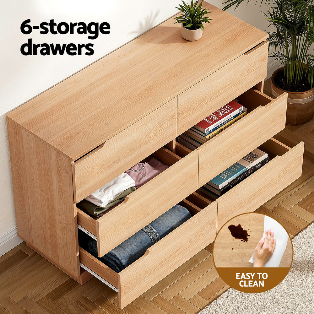 Artiss 6 Chest of Drawers Dresser Table Pine-Furniture &gt; Bedroom &gt; Dressers-PEROZ Accessories