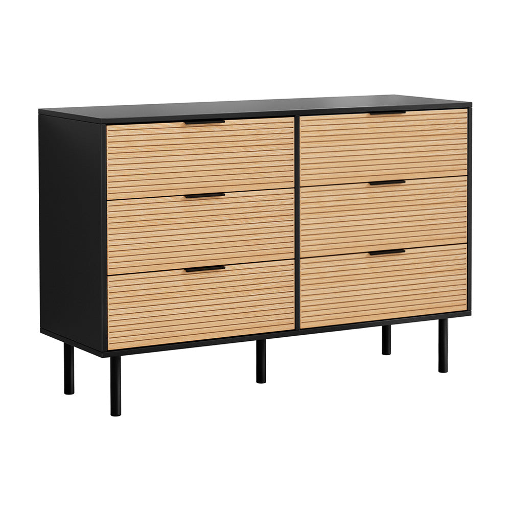 Artiss 6 Chest of Drawers Dresser Table Black&amp;Pine-Furniture &gt; Bedroom &gt; Dressers-PEROZ Accessories