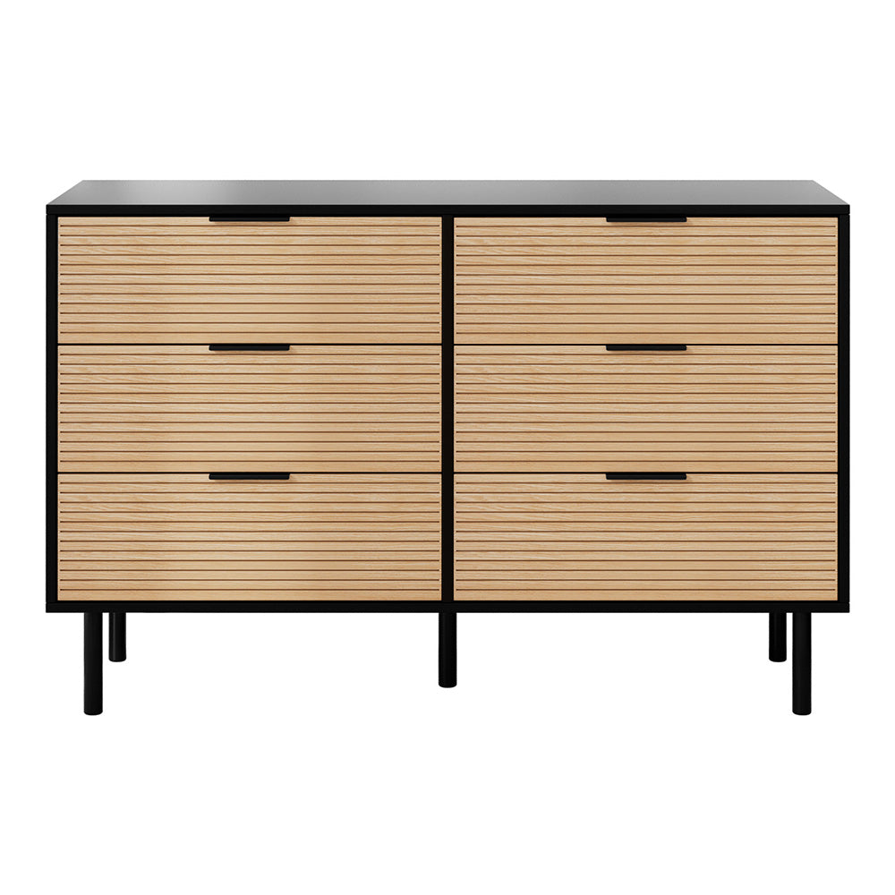 Artiss 6 Chest of Drawers Dresser Table Black&amp;Pine-Furniture &gt; Bedroom &gt; Dressers-PEROZ Accessories