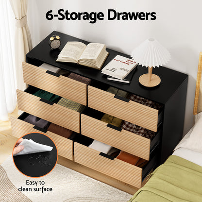Artiss 6 Chest of Drawers Dresser Table Black&amp;Pine-Furniture &gt; Bedroom &gt; Dressers-PEROZ Accessories