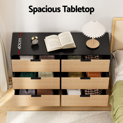 Artiss 6 Chest of Drawers Dresser Table Black&amp;Pine-Furniture &gt; Bedroom &gt; Dressers-PEROZ Accessories