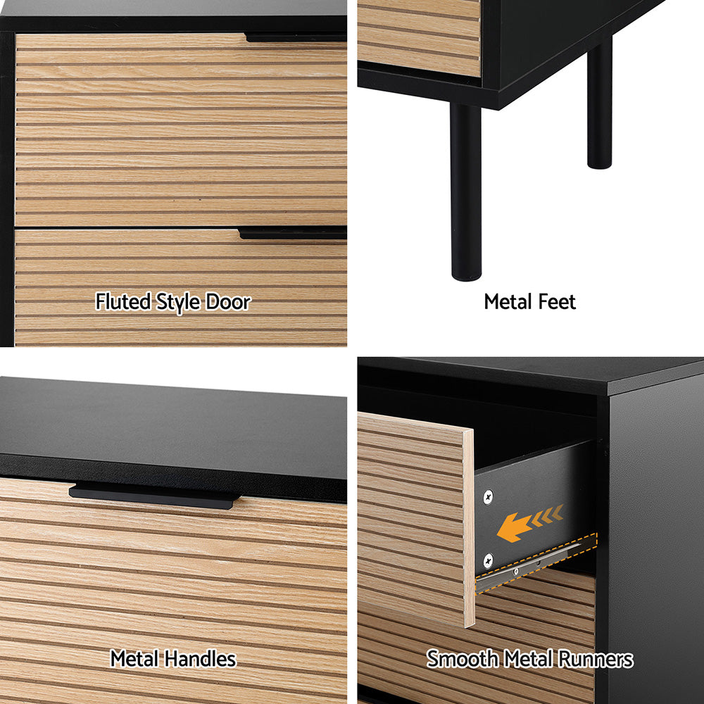 Artiss 6 Chest of Drawers Dresser Table Black&amp;Pine-Furniture &gt; Bedroom &gt; Dressers-PEROZ Accessories