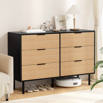 Artiss 6 Chest of Drawers Dresser Table Black&amp;Pine-Furniture &gt; Bedroom &gt; Dressers-PEROZ Accessories