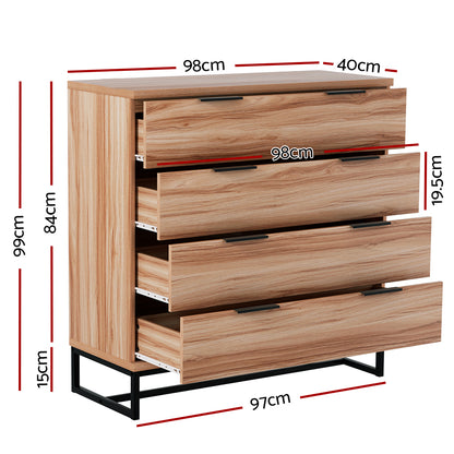 Artiss 4 Chest of Drawers Cabinet Dresser Table Tallboy Storage Bedroom Rust Oak-Furniture &gt; Bedroom-PEROZ Accessories