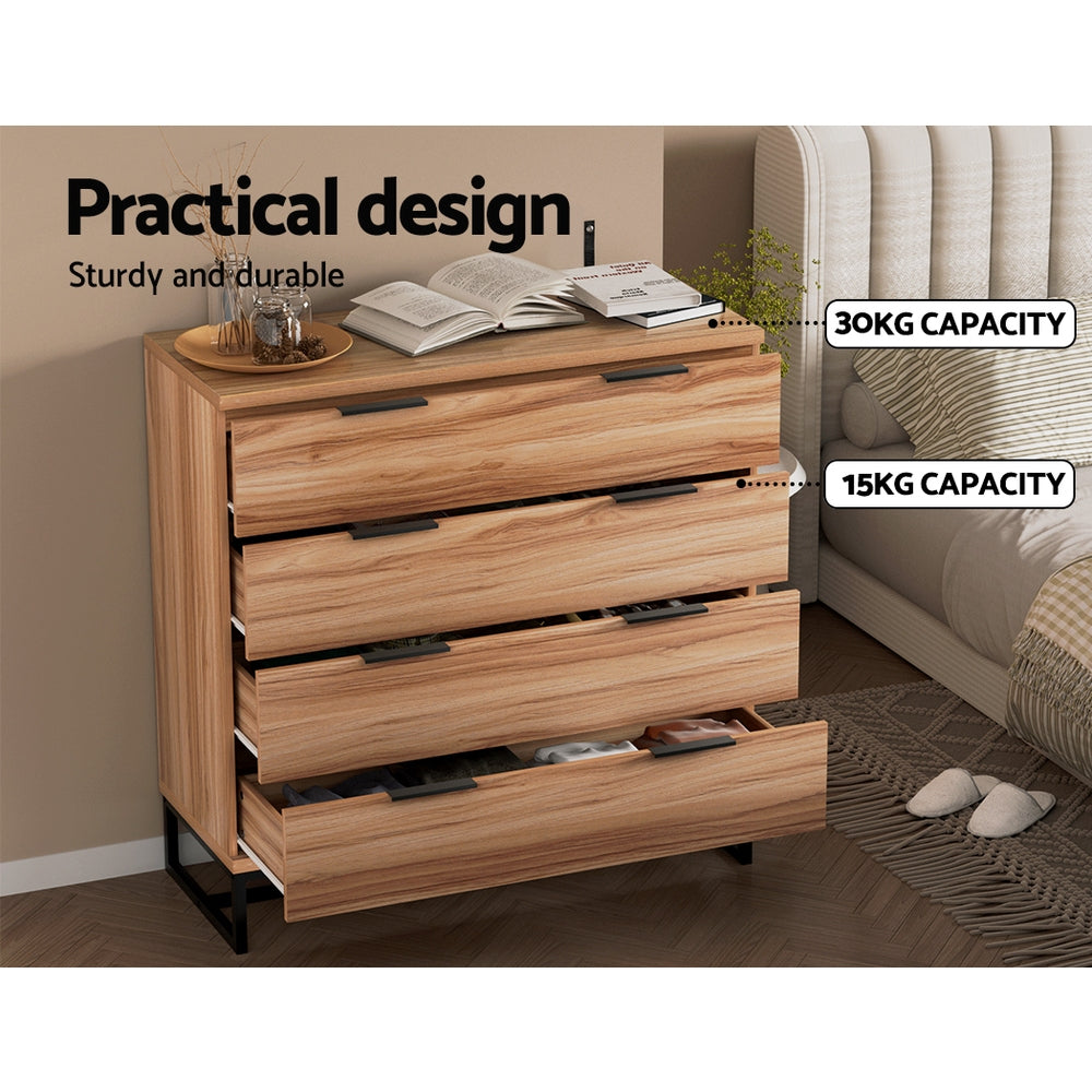 Artiss 4 Chest of Drawers Cabinet Dresser Table Tallboy Storage Bedroom Rust Oak-Furniture &gt; Bedroom-PEROZ Accessories