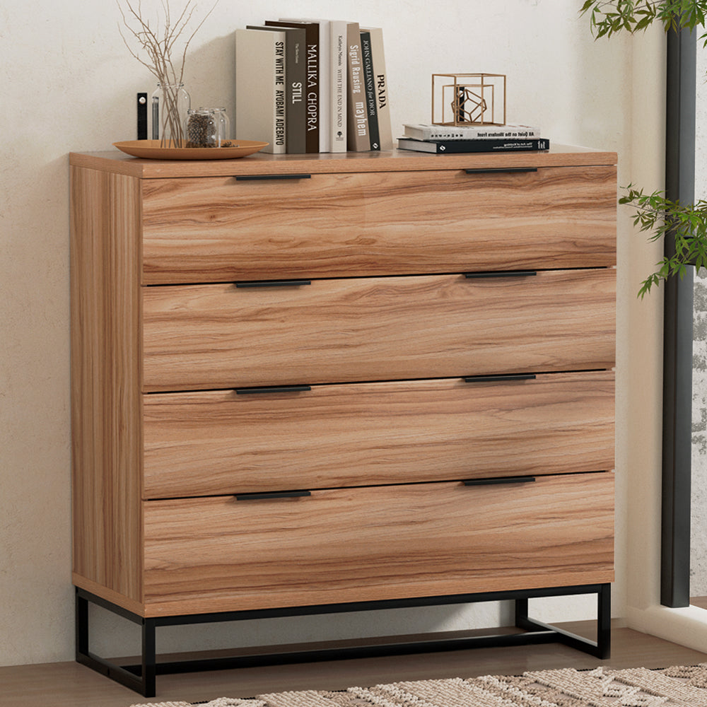 Artiss 4 Chest of Drawers Cabinet Dresser Table Tallboy Storage Bedroom Rust Oak-Furniture &gt; Bedroom-PEROZ Accessories