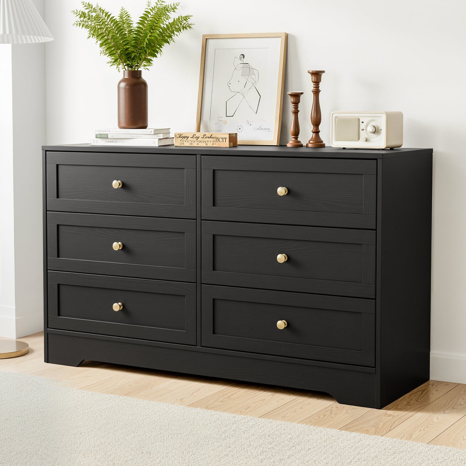 Artiss 6 Chest of Drawers Tallboy Cabinet - LEIF Black-Furniture > Bedroom > Dressers-PEROZ Accessories
