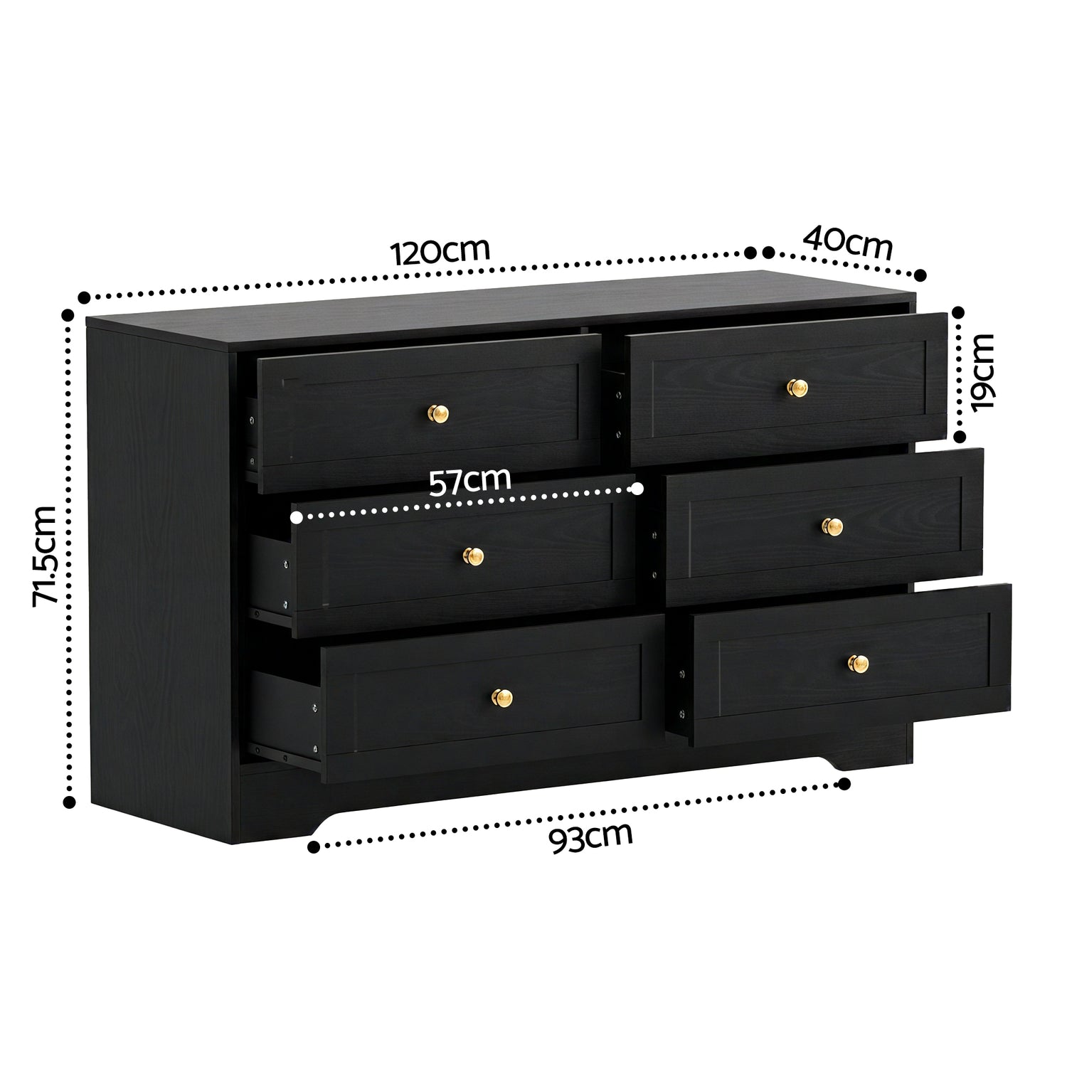 Artiss 6 Chest of Drawers Tallboy Cabinet - LEIF Black-Furniture > Bedroom > Dressers-PEROZ Accessories
