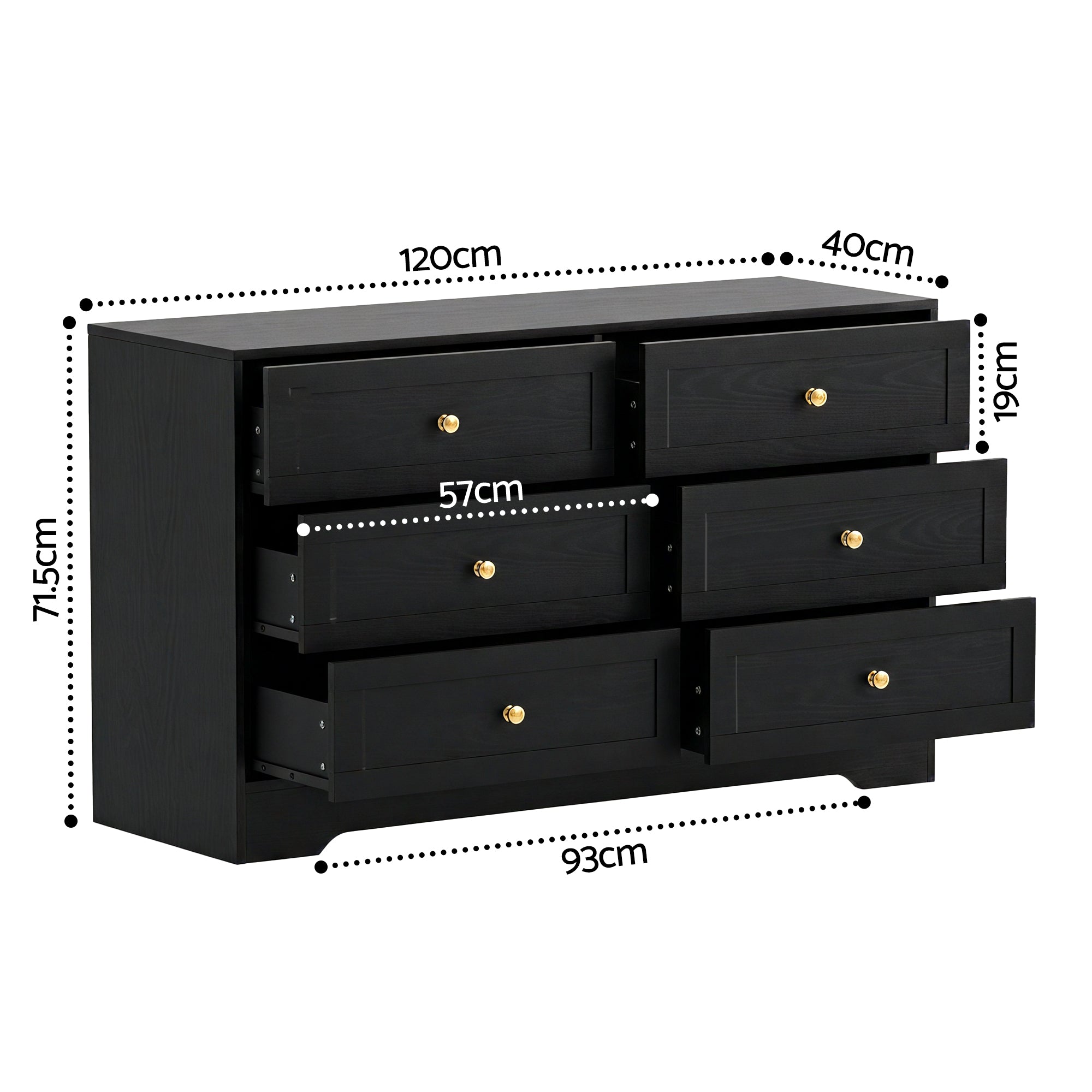 Artiss 6 Chest of Drawers Tallboy Cabinet - LEIF Black-Furniture > Bedroom > Dressers-PEROZ Accessories