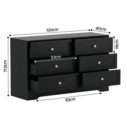 Artiss 6 Chest of Drawers Tallboy Cabinet - LEIF Black-Furniture > Bedroom > Dressers-PEROZ Accessories